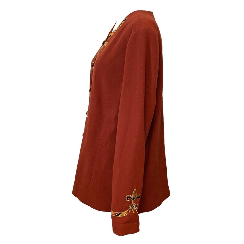 BOB MACKIE Wearable Art Women's L Blazer Jacket Fleur de Lis Burnt Orange Gold - Picture 2 of 9